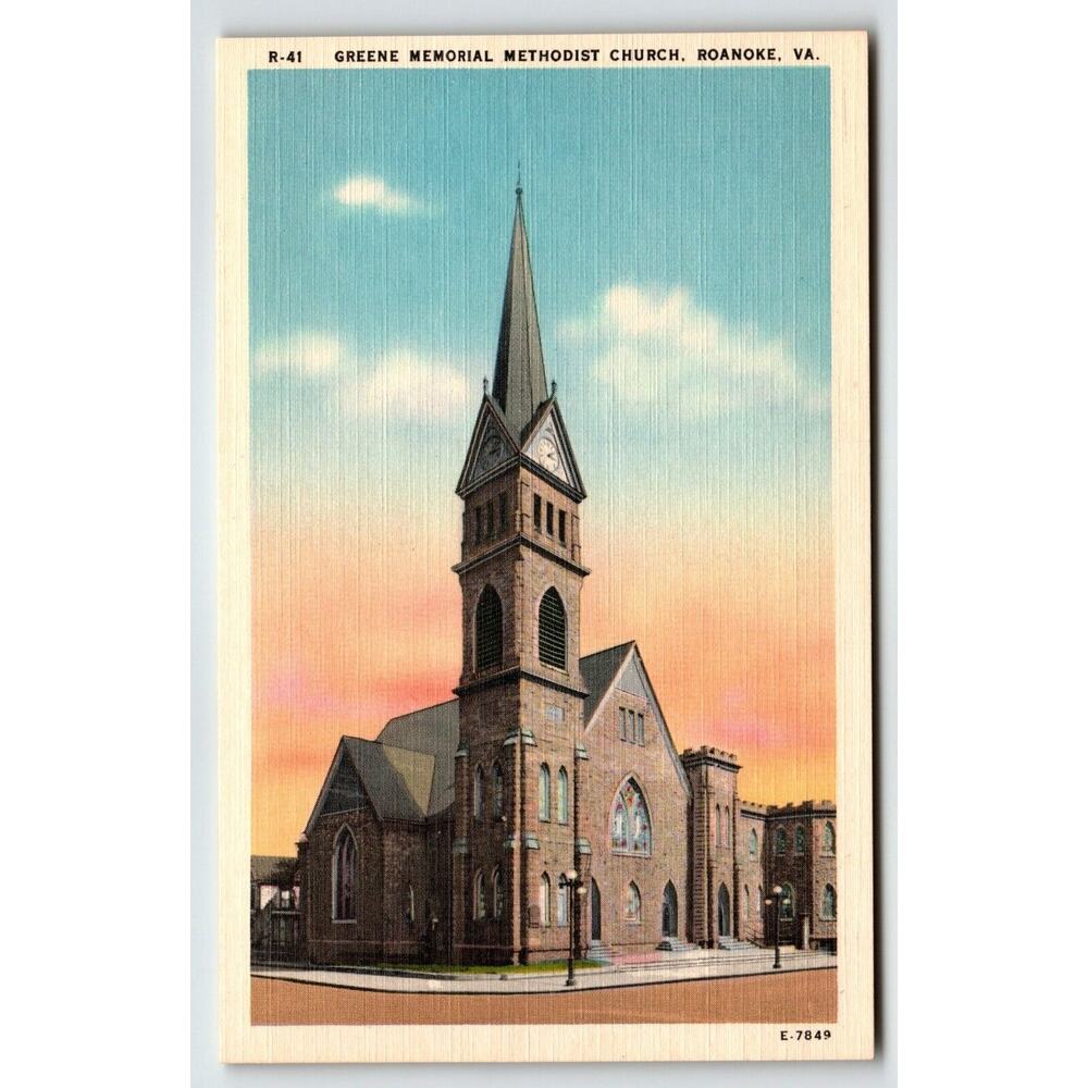 Greene Memorial Methodist Church Roanoke Virginia Postcard Linen Unposted VA